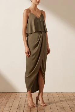 Shona Joy LUXE COCKTAIL FRILL DRESS - PINE DRESSES