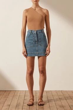 Shona Joy BASIC ONE SHOULDER TOP - TAN TOPS