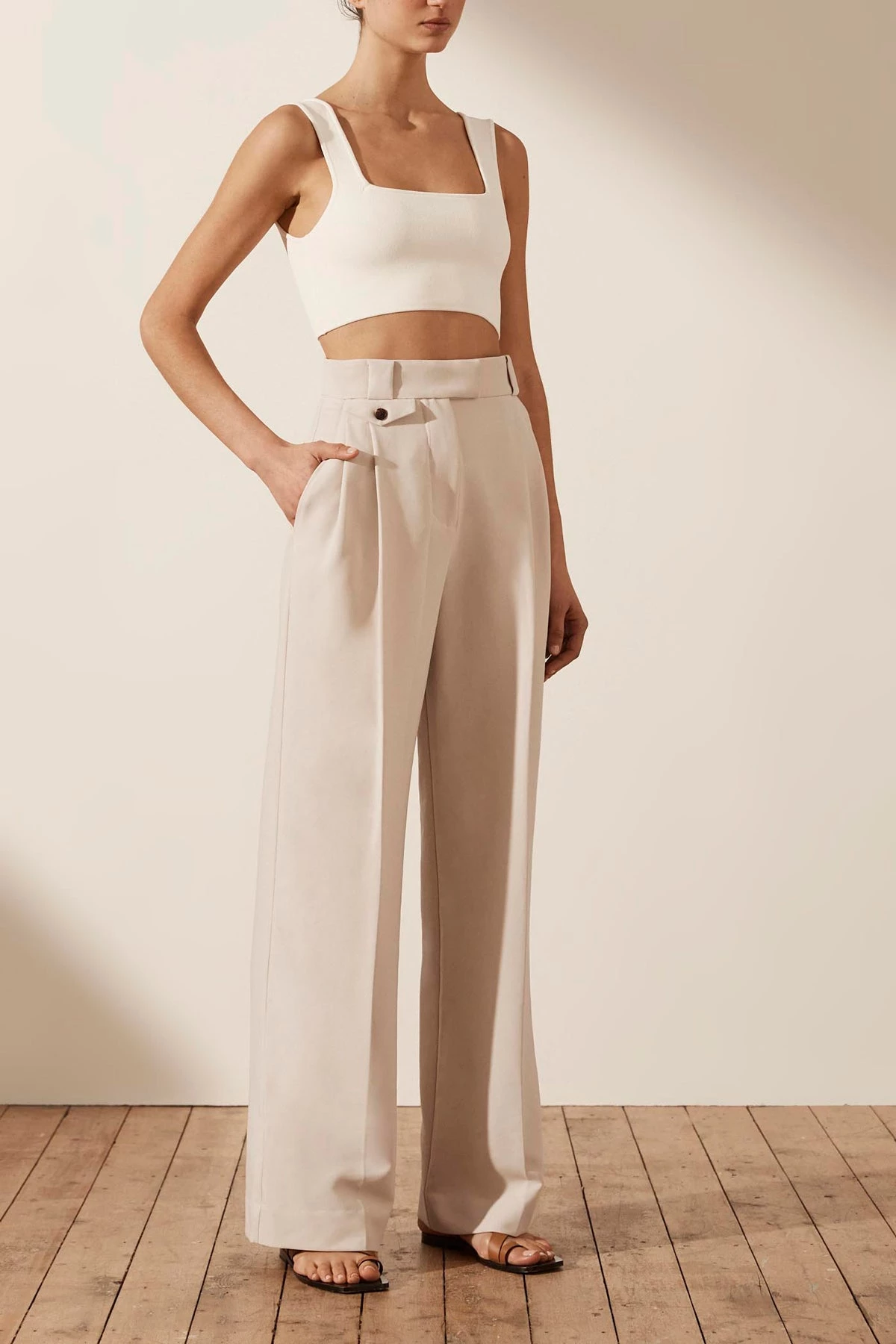 Shona Joy IVY HIGH WAISTED TAILORED PANT - BONE 5 Shona Joy IVY HIGH WAISTED TAILORED PANT - BONE