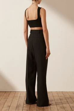 Shona Joy BASIC SQUARE NECK CROP TOP - BLACK TOPS