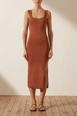 Shona Joy DRESSES BASIC SQUARE NECK MIDI DRESS - CLAY 9 Shona Joy DRESSES BASIC SQUARE NECK MIDI DRESS - CLAY