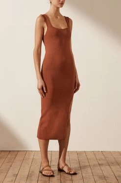 Shona Joy DRESSES BASIC SQUARE NECK MIDI DRESS - CLAY 10 Shona Joy DRESSES BASIC SQUARE NECK MIDI DRESS - CLAY