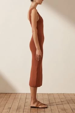 Shona Joy DRESSES BASIC SQUARE NECK MIDI DRESS - CLAY 12 Shona Joy DRESSES BASIC SQUARE NECK MIDI DRESS - CLAY