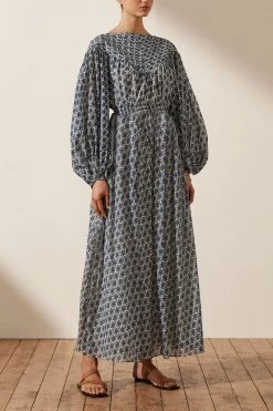 Shona Joy DANIELA PIN TUCK BALLOON SLEEVE MIDI DRESS