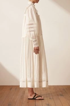 Shona Joy DRESSES LUCIA BALLOON SLEEVE FRILL MIDI DRESS - IVORY