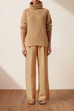 Shona Joy OLIVIA ROLL NECK JUMPER - CAMEL/MULTI TOPS