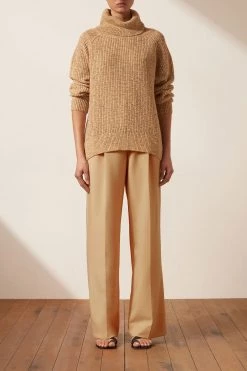 Shona Joy OLIVIA ROLL NECK JUMPER - CAMEL/MULTI TOPS