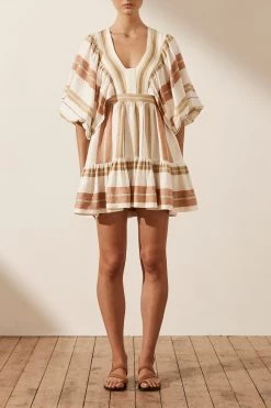 Shona Joy SUZANA LINEN PLUNGED BALLOON SLEEVE MINI DRESS