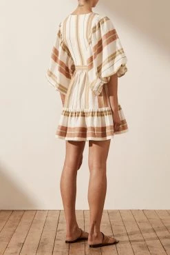 Shona Joy SUZANA LINEN PLUNGED BALLOON SLEEVE MINI DRESS