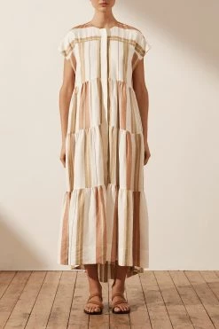 Shona Joy SUZANA LINEN SHORT SLEEVE TIERED MIDI DRESS DRESSES 11 Shona Joy SUZANA LINEN SHORT SLEEVE TIERED MIDI DRESS DRESSES