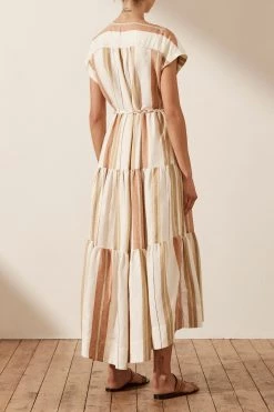 Shona Joy SUZANA LINEN SHORT SLEEVE TIERED MIDI DRESS DRESSES 10 Shona Joy SUZANA LINEN SHORT SLEEVE TIERED MIDI DRESS DRESSES