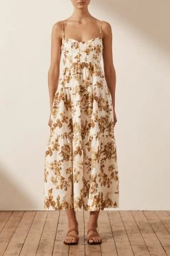 Shona Joy BELLA LINEN CORDED TIERED MIDI DRESS DRESSES 6 Shona Joy BELLA LINEN CORDED TIERED MIDI DRESS DRESSES