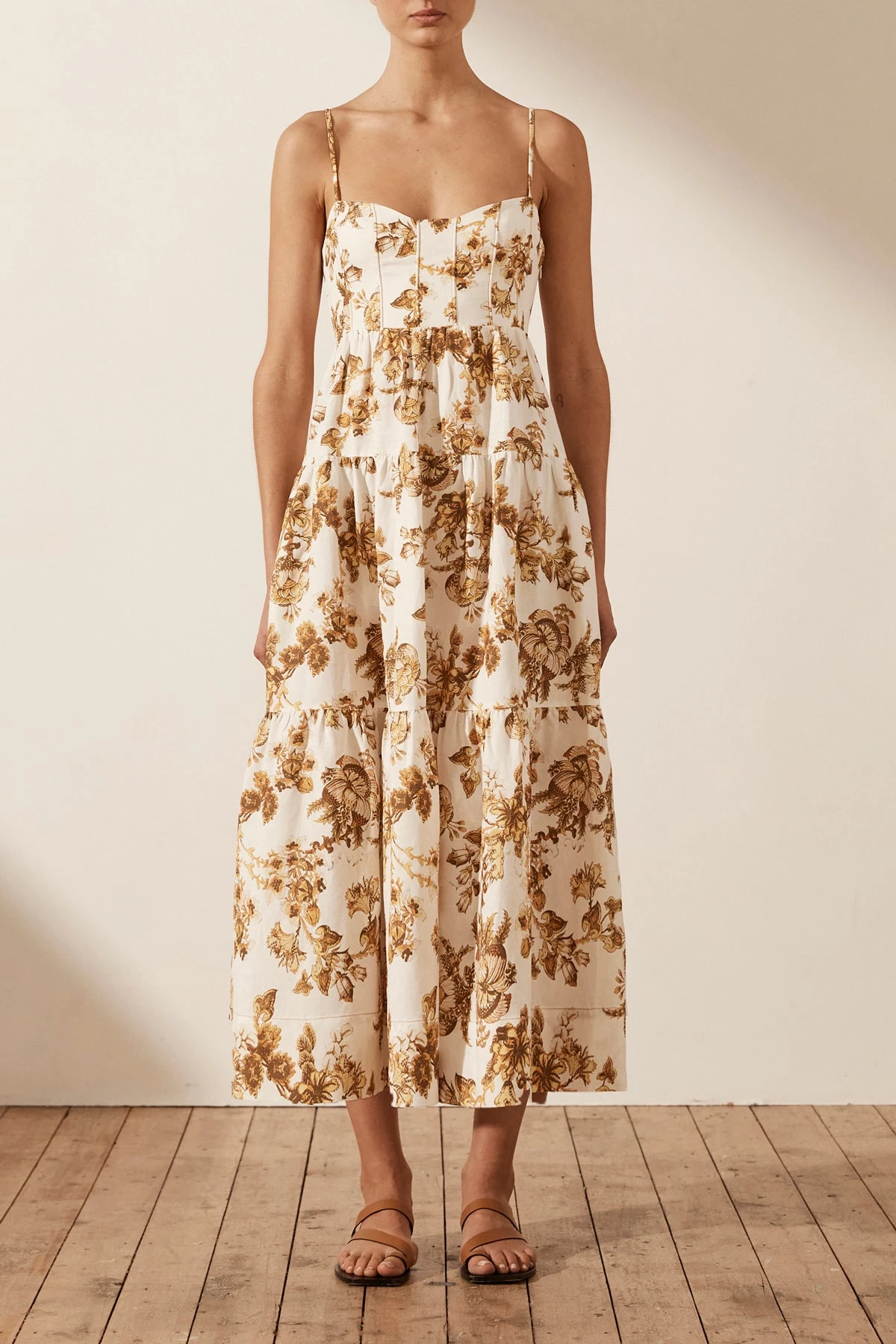 Shona Joy BELLA LINEN CORDED TIERED MIDI DRESS DRESSES 2 Shona Joy BELLA LINEN CORDED TIERED MIDI DRESS DRESSES