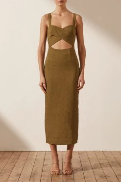 Shona Joy DRESSES SIMONE CROSS OVER MIDI DRESS - CUMIN