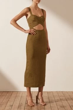 Shona Joy DRESSES SIMONE CROSS OVER MIDI DRESS - CUMIN