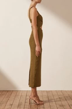 Shona Joy DRESSES SIMONE CROSS OVER MIDI DRESS - CUMIN