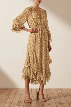 Shona Joy JULIA BALLOON SLEEVE GODET MIDI DRESS DRESSES