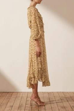 Shona Joy JULIA BALLOON SLEEVE GODET MIDI DRESS DRESSES