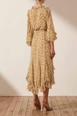 Shona Joy JULIA BALLOON SLEEVE GODET MIDI DRESS DRESSES