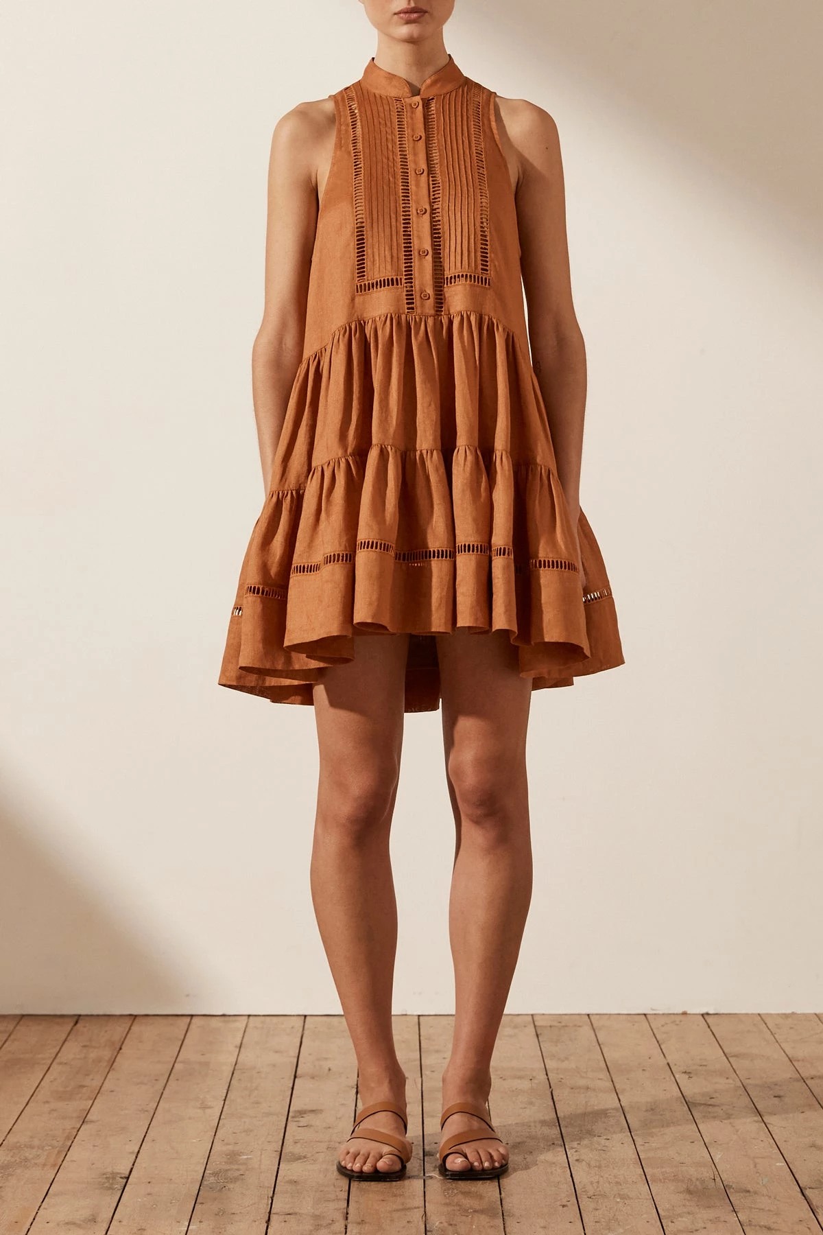 Shona Joy JOANA LINEN PIN TUCK SLEEVELESS MINI DRESS - RUST DRESSES 7 Shona Joy JOANA LINEN PIN TUCK SLEEVELESS MINI DRESS - RUST DRESSES
