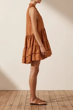 Shona Joy JOANA LINEN PIN TUCK SLEEVELESS MINI DRESS - RUST DRESSES 11 Shona Joy JOANA LINEN PIN TUCK SLEEVELESS MINI DRESS - RUST DRESSES