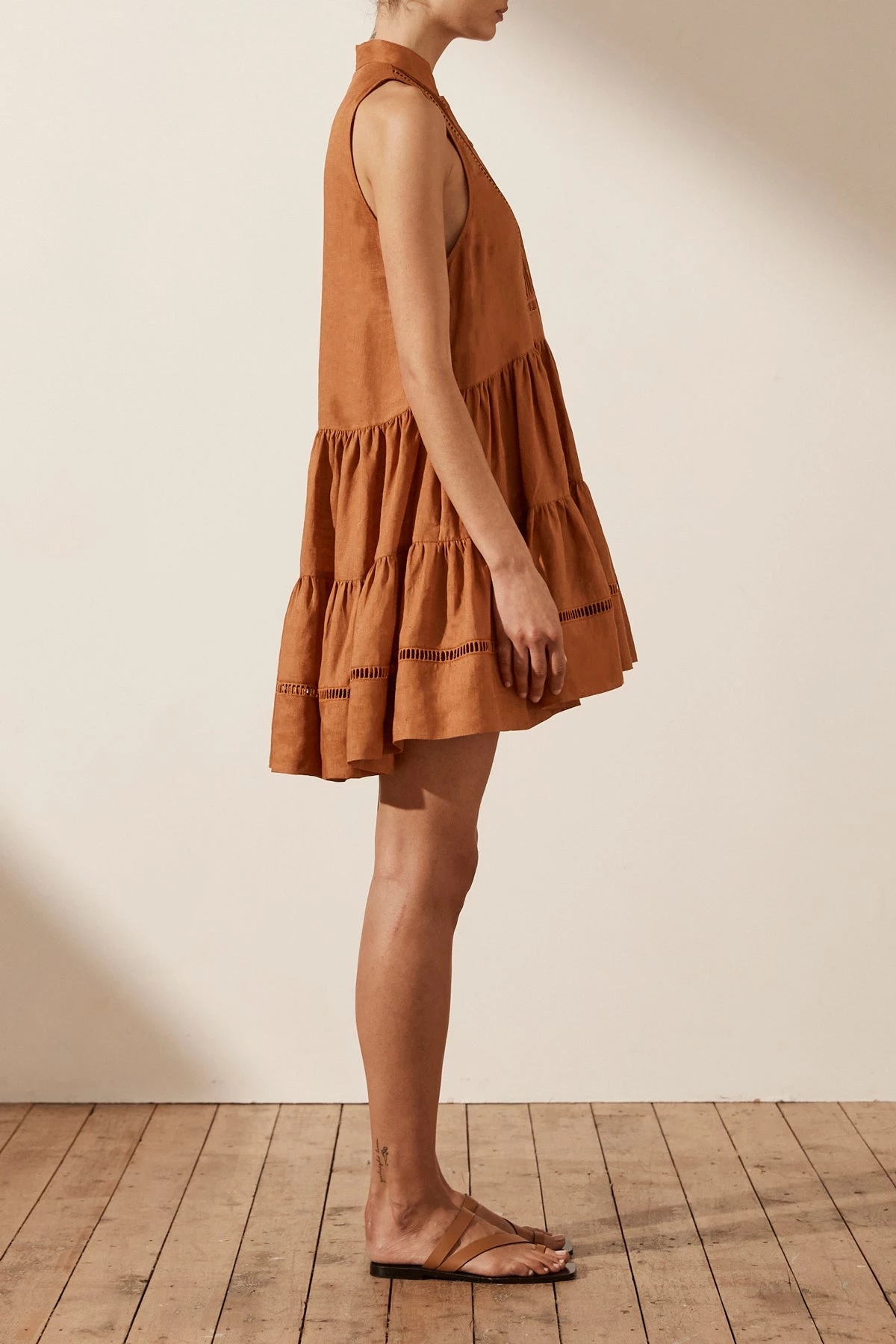 Shona Joy JOANA LINEN PIN TUCK SLEEVELESS MINI DRESS - RUST DRESSES 5 Shona Joy JOANA LINEN PIN TUCK SLEEVELESS MINI DRESS - RUST DRESSES