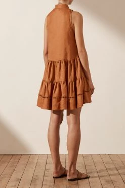 Shona Joy JOANA LINEN PIN TUCK SLEEVELESS MINI DRESS - RUST DRESSES 12 Shona Joy JOANA LINEN PIN TUCK SLEEVELESS MINI DRESS - RUST DRESSES