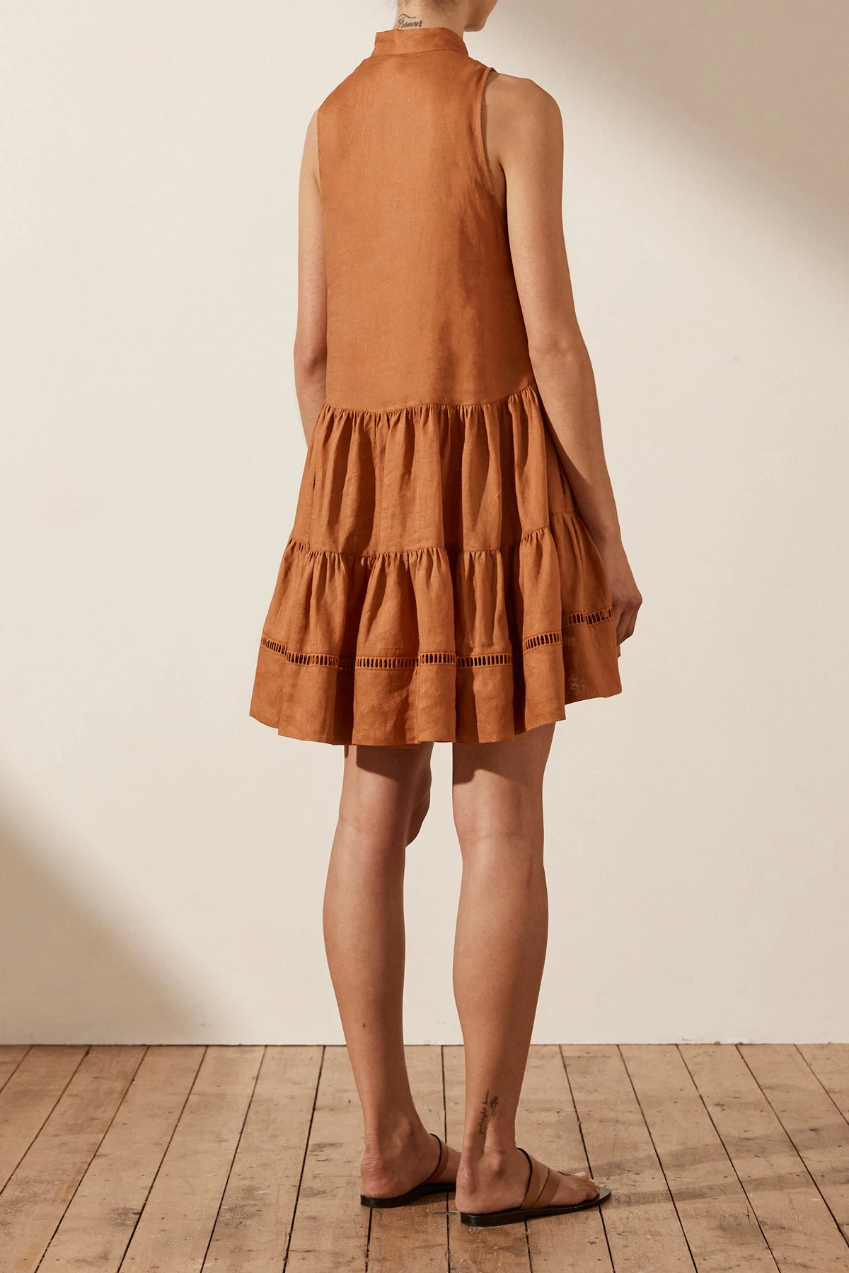 Shona Joy JOANA LINEN PIN TUCK SLEEVELESS MINI DRESS - RUST DRESSES 6 Shona Joy JOANA LINEN PIN TUCK SLEEVELESS MINI DRESS - RUST DRESSES