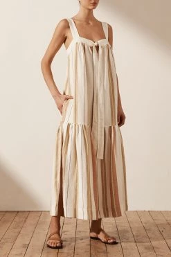 Shona Joy SUZANA LINEN LOW BACK MIDI DRESS DRESSES