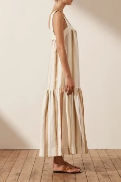 Shona Joy SUZANA LINEN LOW BACK MIDI DRESS DRESSES