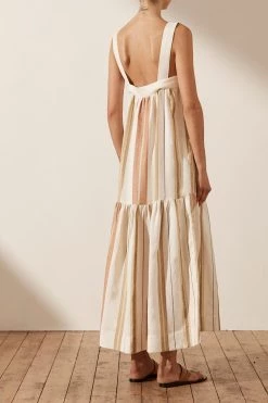 Shona Joy SUZANA LINEN LOW BACK MIDI DRESS DRESSES