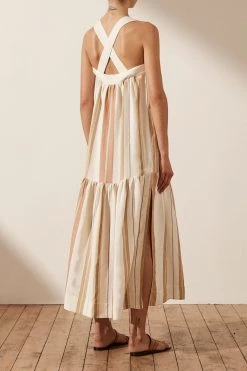 Shona Joy SUZANA LINEN LOW BACK MIDI DRESS DRESSES
