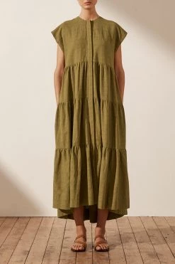 Shona Joy DRESSES PRISCILA TIERED MIDI DRESS - CUMIN