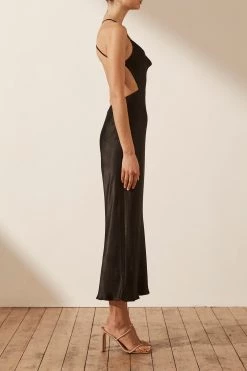 Shona Joy THALIA BIAS CUT OUT MIDI DRESS - BLACK DRESSES