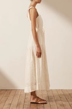 Shona Joy LUANA LINEN SQUARE NECK MIDI DRESS - IVORY DRESSES