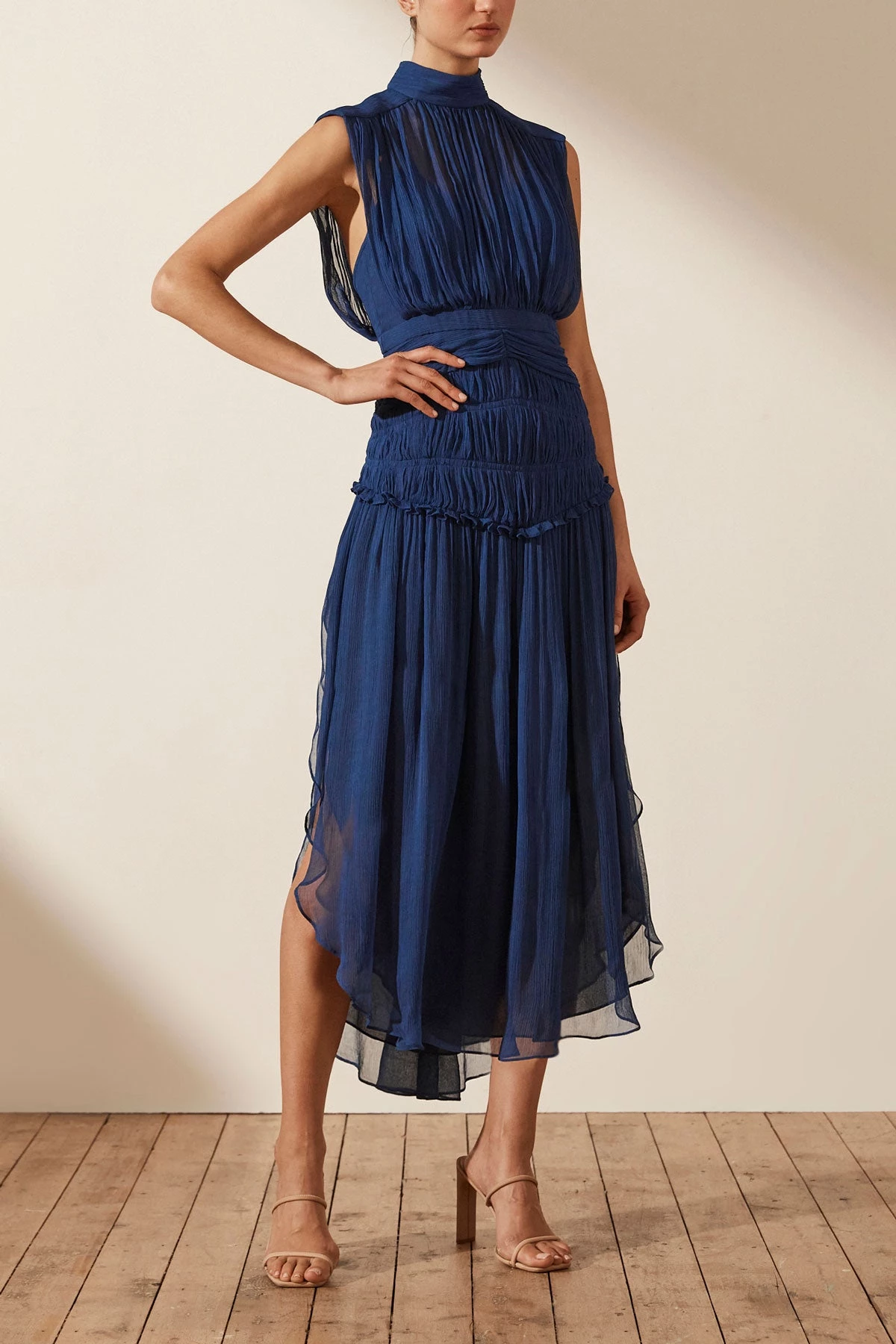 Shona Joy DRESSES SAFIRA SLEEVELESS OPEN BACK MIDI DRESS - AGEAN BLUE 4 Shona Joy DRESSES SAFIRA SLEEVELESS OPEN BACK MIDI DRESS - AGEAN BLUE