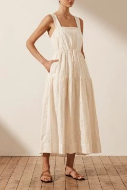 Shona Joy LUANA LINEN SQUARE NECK MIDI DRESS - IVORY DRESSES