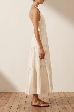 Shona Joy LUANA LINEN BACKLESS HALTER MIDI DRESS - IVORY