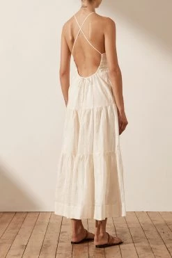 Shona Joy LUANA LINEN BACKLESS HALTER MIDI DRESS - IVORY