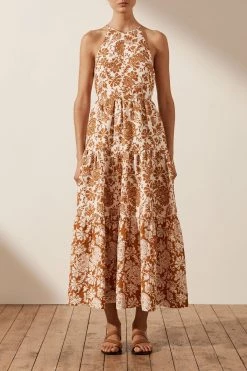 Shona Joy VITORIA LINEN BACKLESS HALTER MIDI DRESS DRESSES