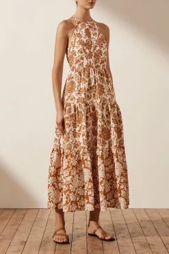 Shona Joy VITORIA LINEN BACKLESS HALTER MIDI DRESS DRESSES