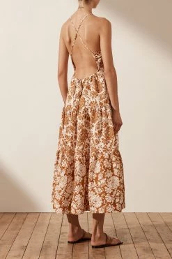 Shona Joy VITORIA LINEN BACKLESS HALTER MIDI DRESS DRESSES