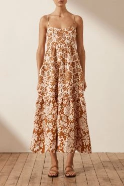 Shona Joy VITORIA LINEN CORDED TIERED MIDI DRESS DRESSES