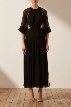 Shona Joy SAFIRA CUT OUT BACKLESS MIDI DRESS - BLACK DRESSES