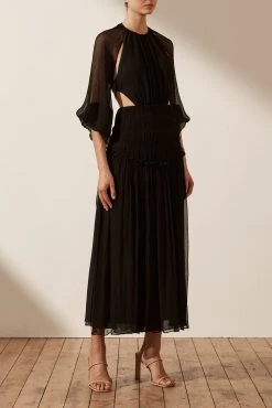 Shona Joy SAFIRA CUT OUT BACKLESS MIDI DRESS - BLACK DRESSES