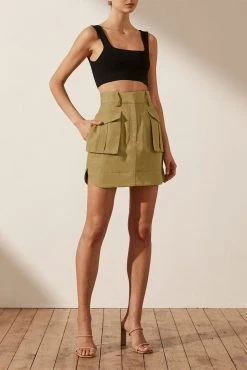 Shona Joy MATILDA LINEN UTILITY MINI SKIRT - CUMIN SKIRTS