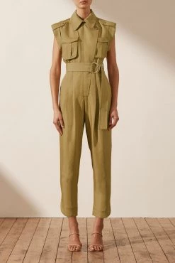 Shona Joy MATILDA LINEN UTILITY JUMPSUIT - CUMIN JUMPSUITS