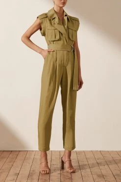 Shona Joy MATILDA LINEN UTILITY JUMPSUIT - CUMIN JUMPSUITS