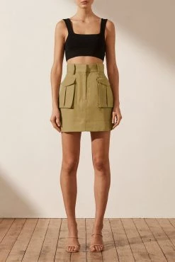 Shona Joy MATILDA LINEN UTILITY MINI SKIRT - CUMIN SKIRTS