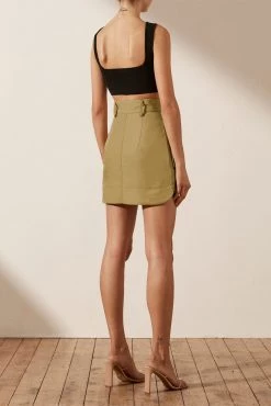 Shona Joy MATILDA LINEN UTILITY MINI SKIRT - CUMIN SKIRTS